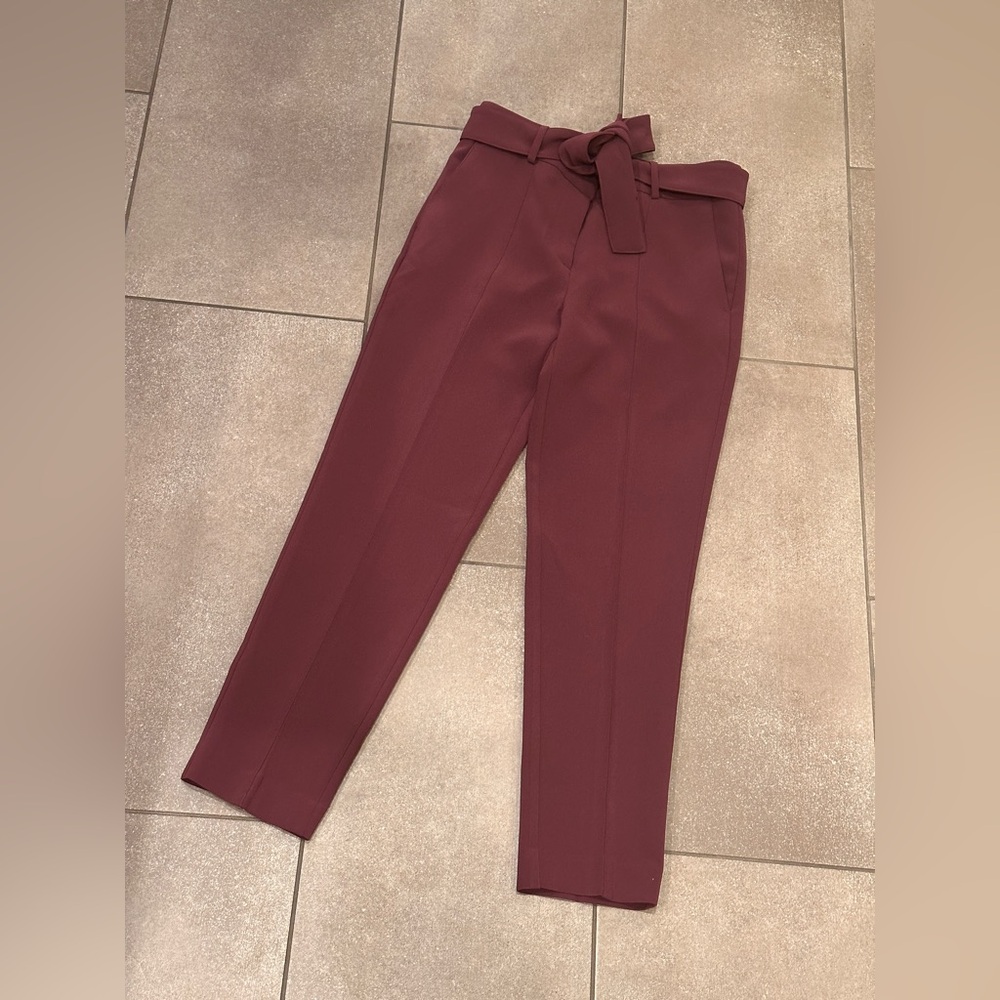 Ann Taylor High-Rise Fitted Tailored Paperbag Pants - Burgundy- Size 0
